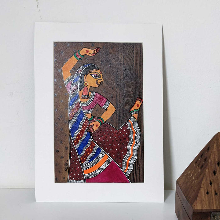 7 x 10  Inch | Madhubani Nritya | Original Hanpainted Madhubani Painting | Natural Colors On Paper
