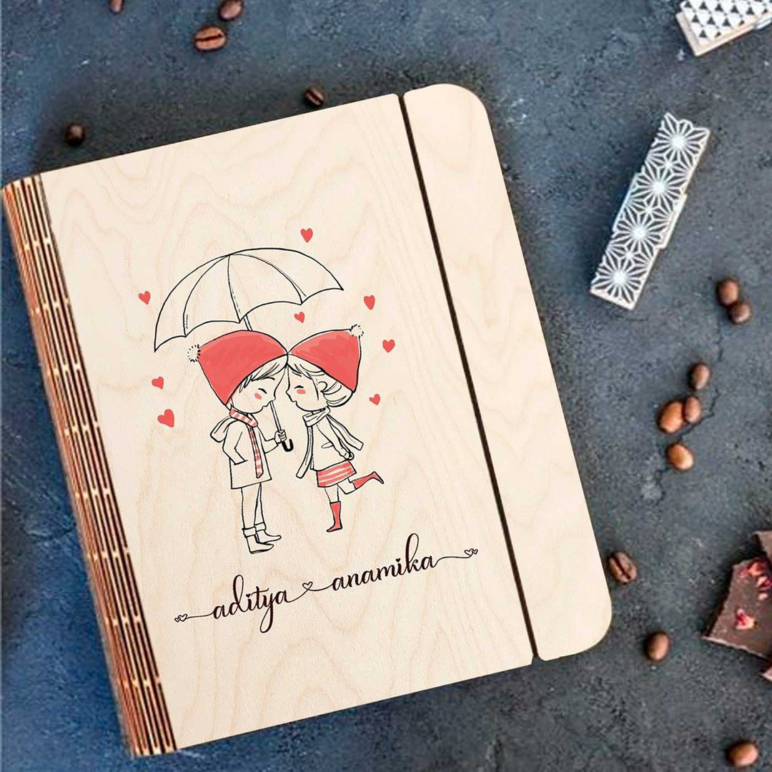 Couples Wooden Personalized Notebook Binder | A5, 50 Blank Pages, 120 GSM