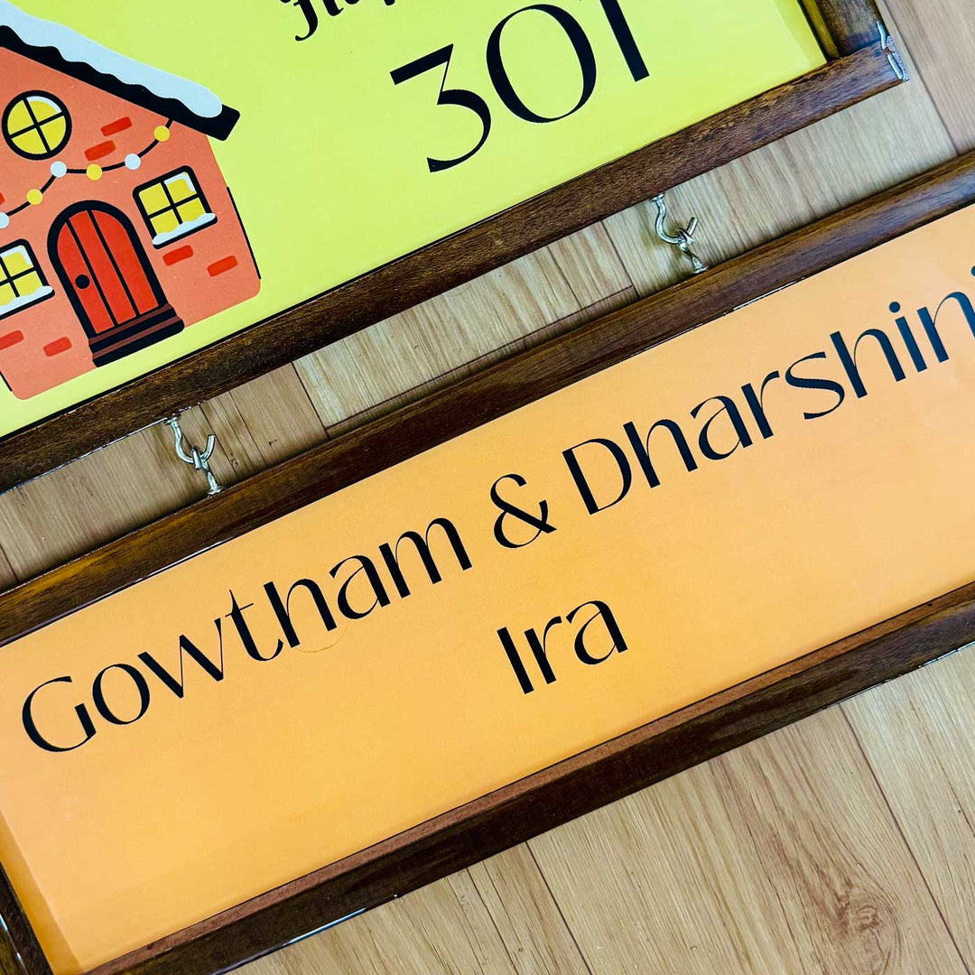 Two Pallet Rectangular Snowy Yellow Personalized Wooden Frame Name Plate