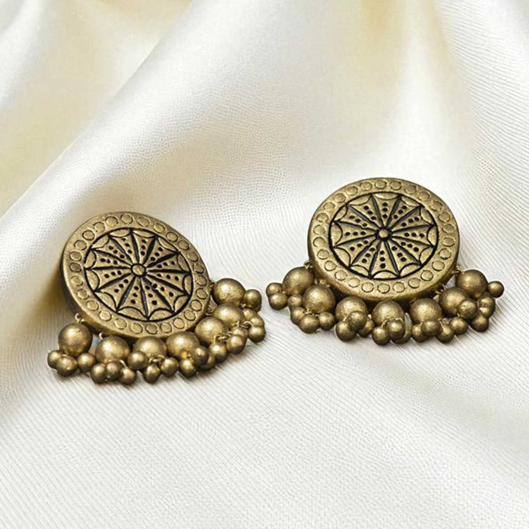 Handmade Beaded Rustic Gold Terracotta Earrings