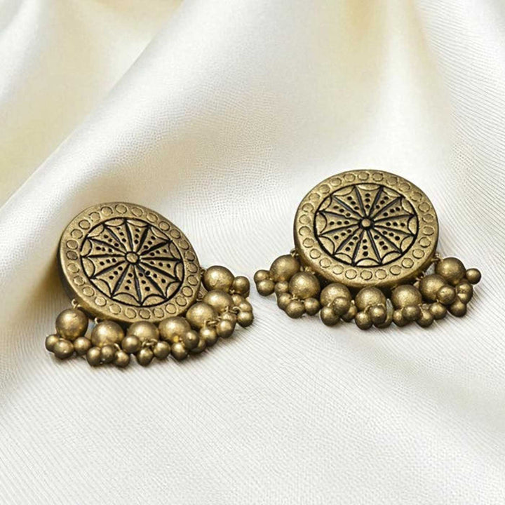 Handmade Beaded Rustic Gold Terracotta Earrings