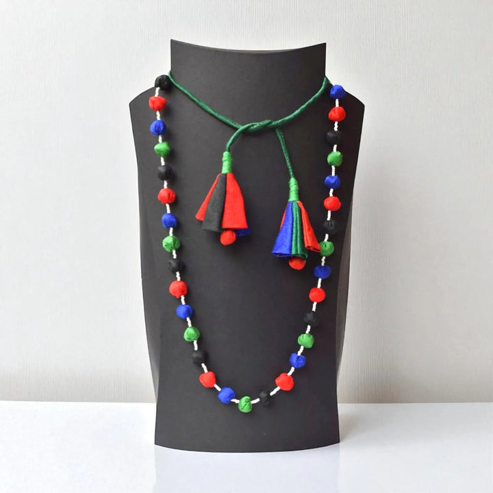 Handmade Textile Art Round Beaded Dupion Silk Fabric Necklace