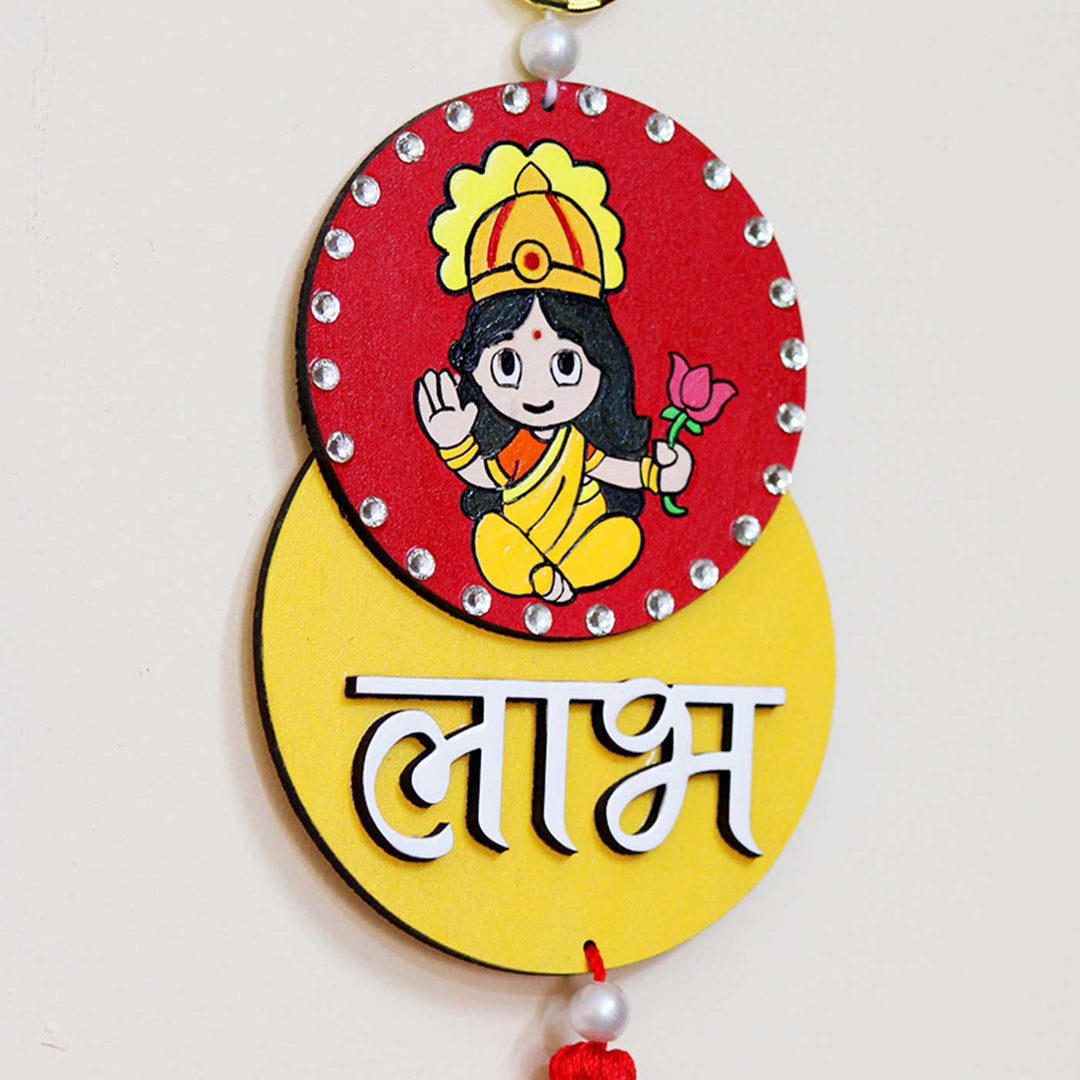 2 Pc | Hand-Painted Lakshmi And Ganesh Ji Design MDF Shubh Labh Hangings