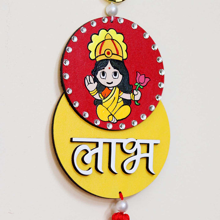 2 Pc | Hand-Painted Lakshmi And Ganesh Ji Design MDF Shubh Labh Hangings