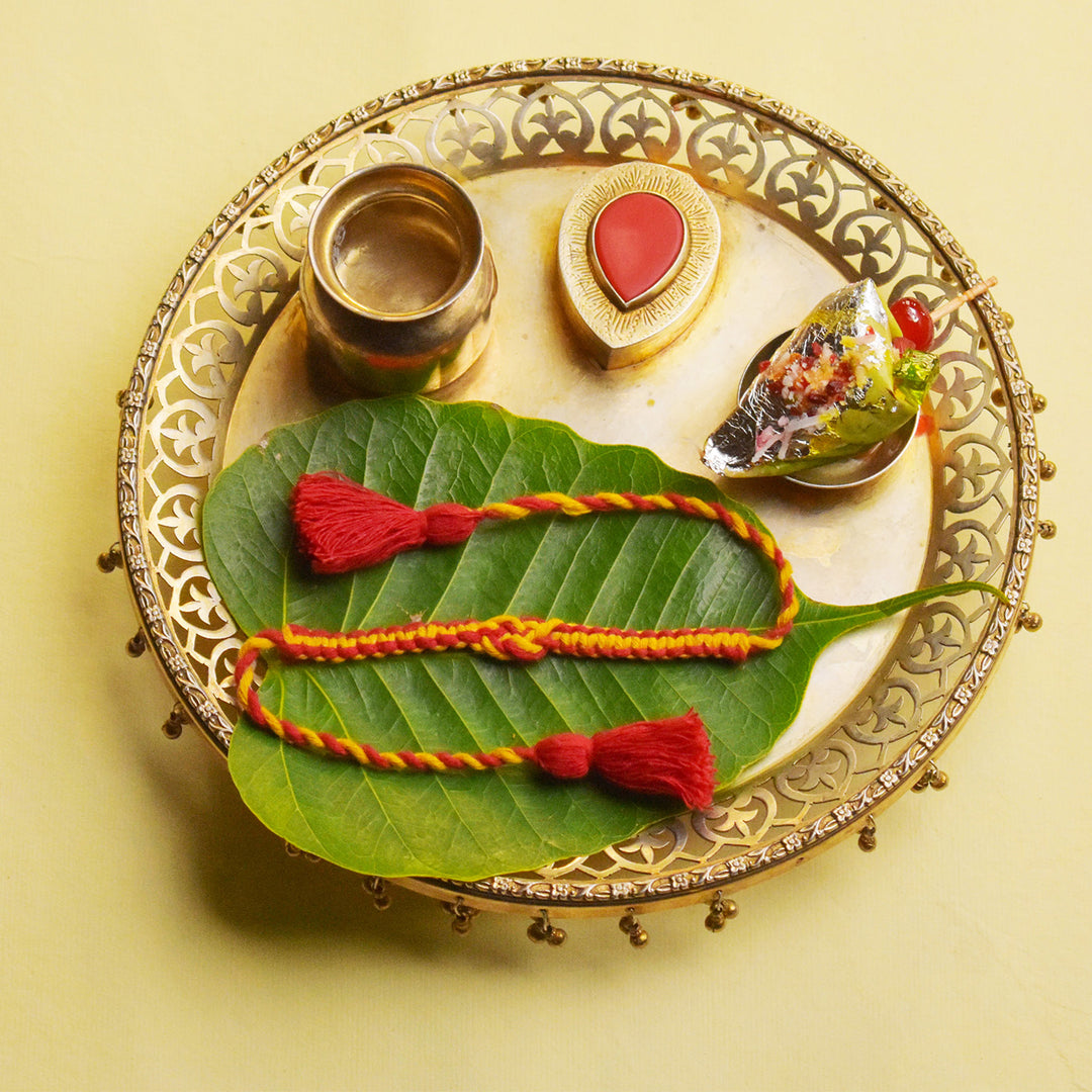 Plantable Anant Sutra Rakhi With Tulsi Seed Mud Ball, Roli-Chawal & Greeting Card For Brother