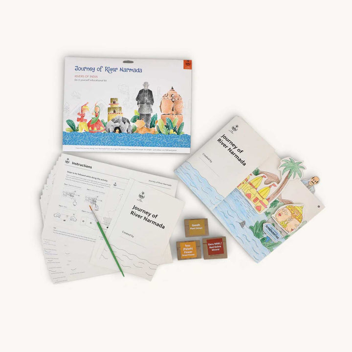 Narmada Rivers of India DIY Kit | 11 Coloring Templates, 1 Map Of India And Instruction Sheet