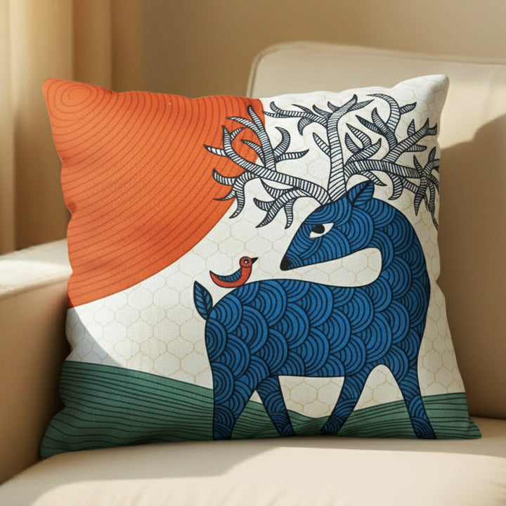 16 Inch | Printed Gond Jungle Delight Cushion Cover