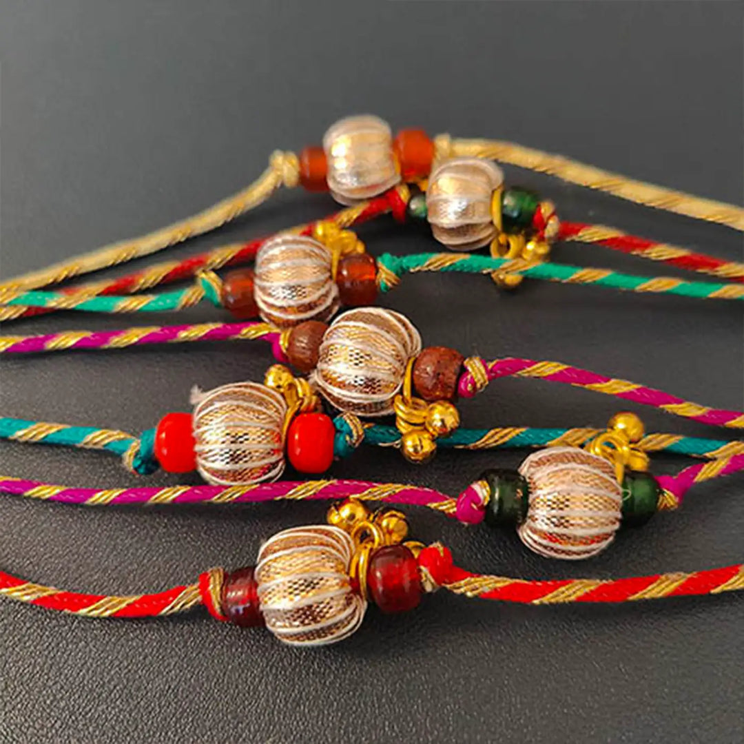 Handmade Beaded Gota Pati Rakhi With Roli Chawal | Set Of 7