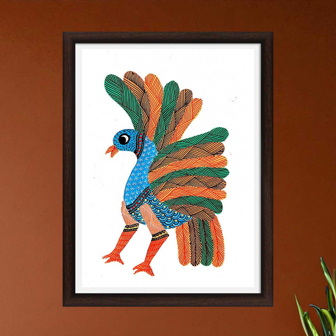 6 x 8 Inch | Peacock | Original Hand painted Tribal Gond Art Painting | Acrylic Paints On Paper
