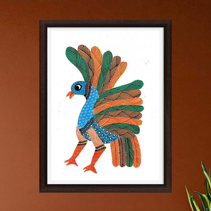 6 x 8 Inch | Peacock | Original Hand painted Tribal Gond Art Painting | Acrylic Paints On Paper