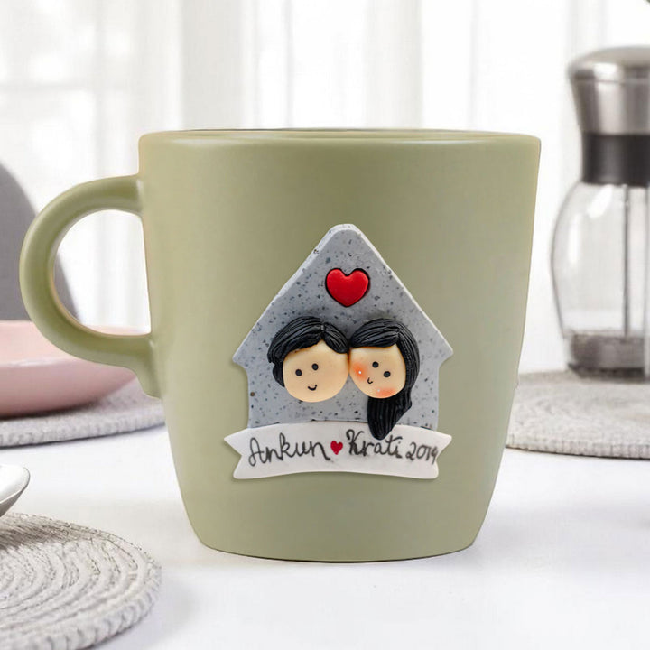Personalized Couple & House Mug With 3D Clay Figurine
