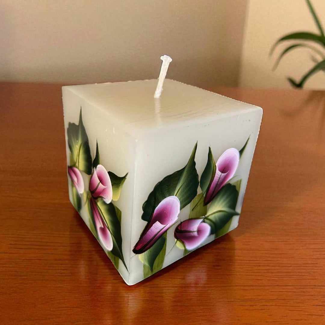 Hand-Painted Roses Floral Square Paraffin Scented Candle