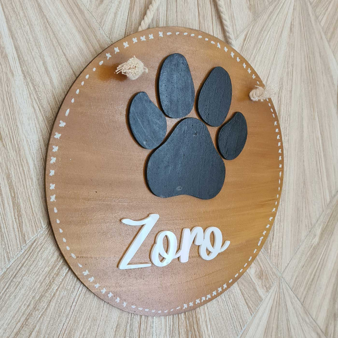 Personalized Paw Print Theme MDF Wood Name Plate For Pets