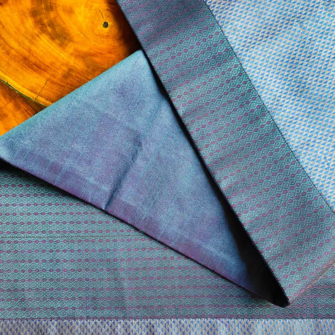 Handmade Blue Geometry Pattern Khunn Fabric Cotton Table Runner | 12 x 60 Inch