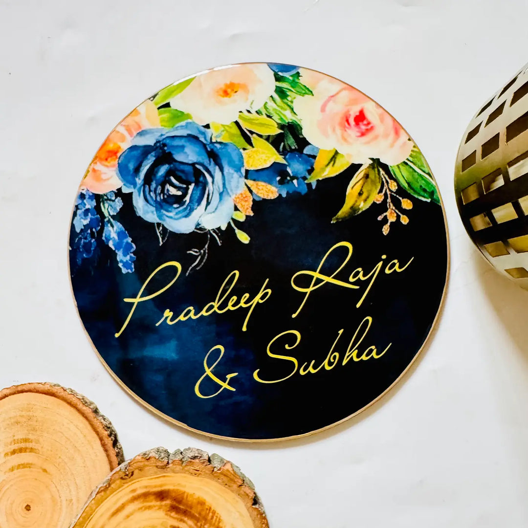 Personalized Round Floral Theme Resin Name Plate