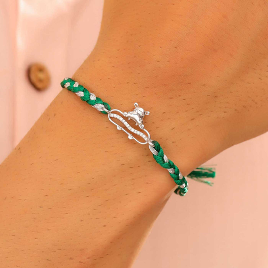 Handmade Hippo Design Silver Rakhi For Brother - Worn Wrist Shot