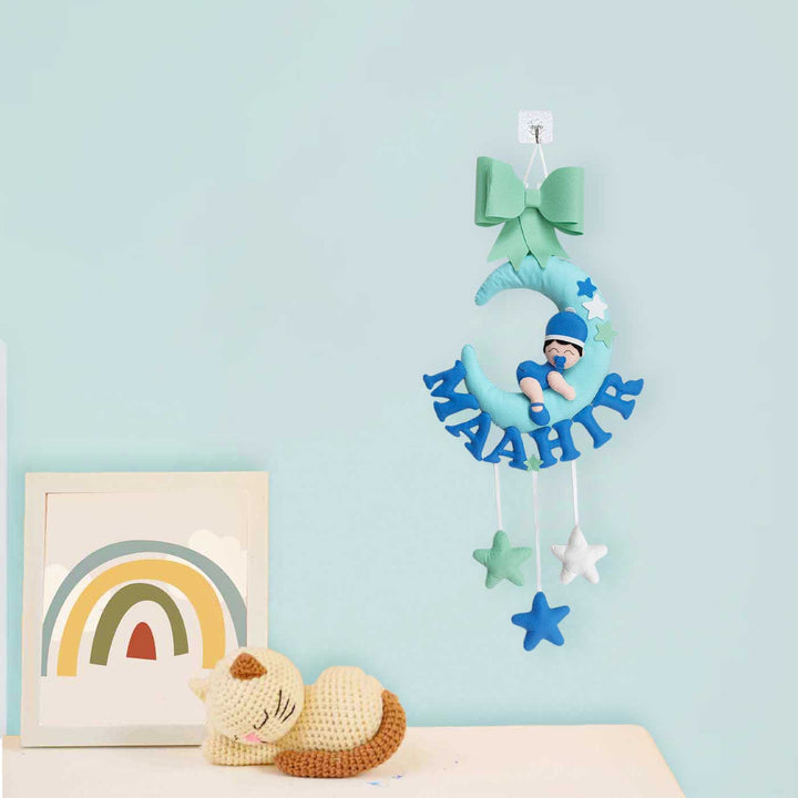Personalized Handmade Baby On Moon Theme Felt Kids Name Plate