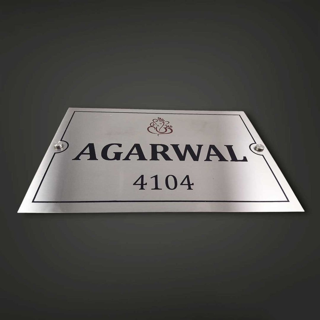 Personalized Engraved Ganesha Theme Stainless Steel Name Plate
