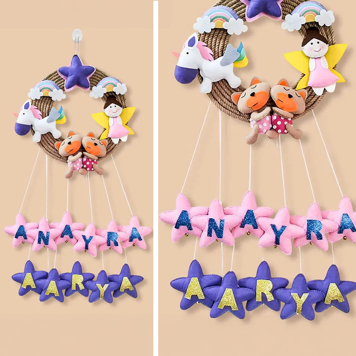 Personalized Unicorn & Fairy Theme Felt Kids Name Plate For Siblings