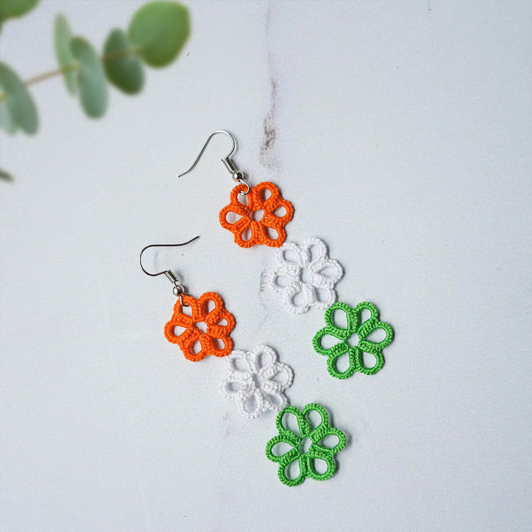 Handmade Tatting Trio Flower Cotton Earrings