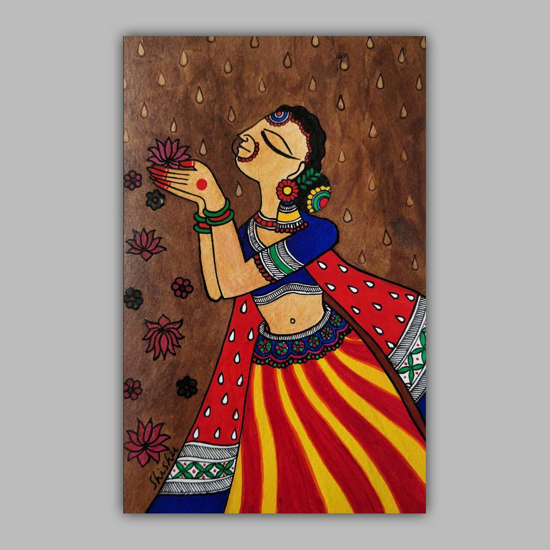 7 x 10  Inch | Songs of the Lotus | Original Hanpainted Madhubani Painting | Natural Colors On Paper
