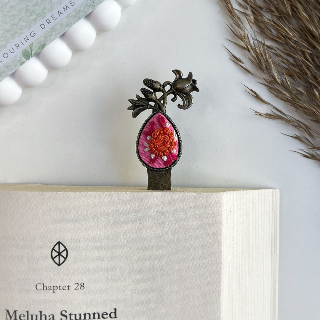 Hand Embroidered Flora Fluff Bronze Bookmark
