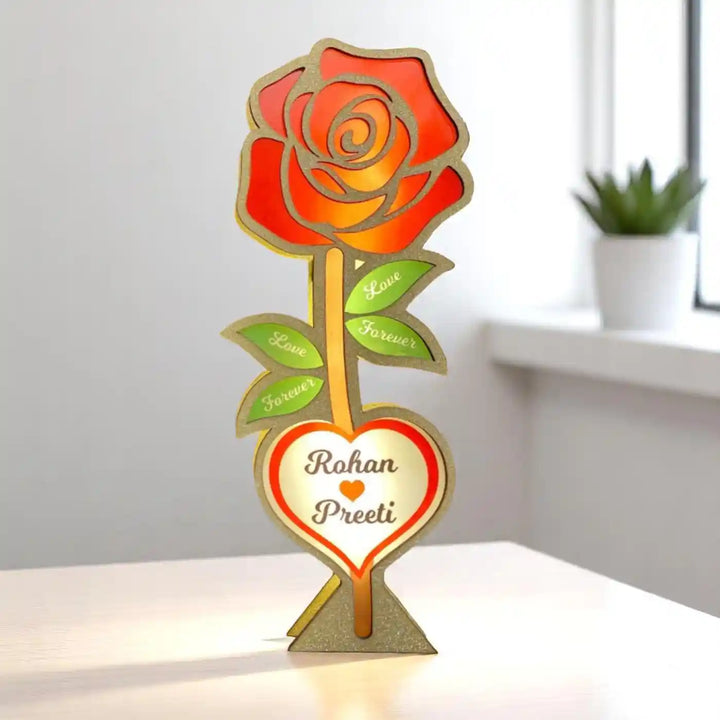 Personalized Rose Theme Led Wooden Table Lamp