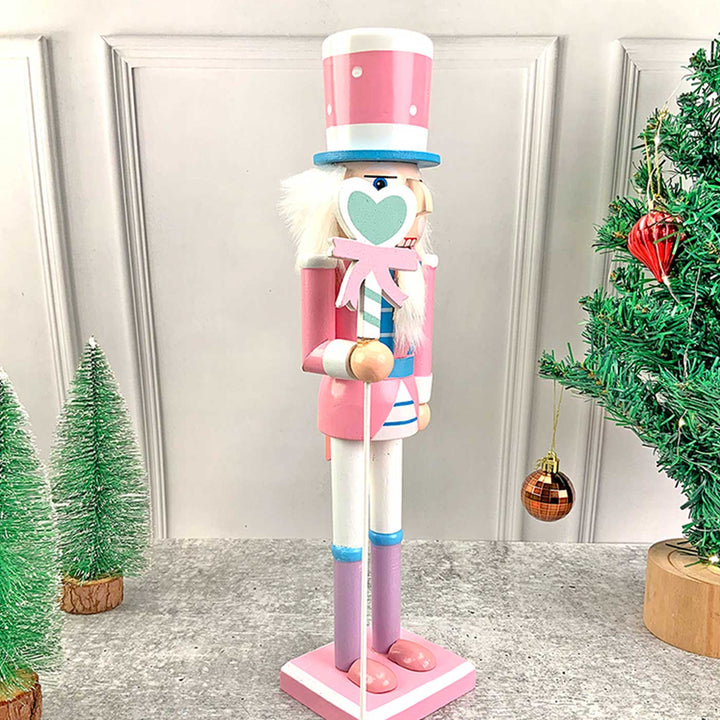Pastel Pink Heart Nutcracker Self-Standing Wooden Decor For Christmas Table Decoration