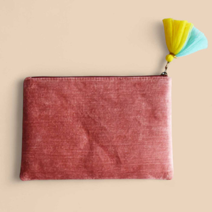 Personalized Handmade Embroidered Multicolor Letters Rust Velvet Pouch