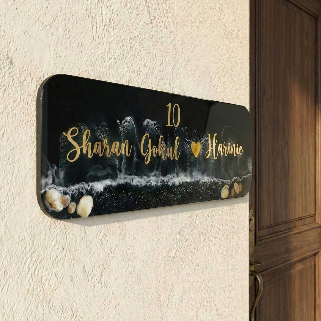 Personalized Black Beach Theme Resin Name Plate For Couples