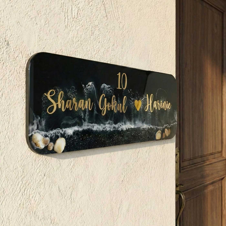 Personalized Black Beach Theme Resin Name Plate For Couples