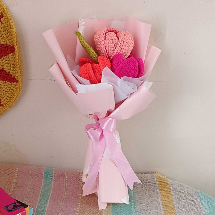 Handmade Crochet Sunset Sonata Theme Flower Bouquet With Lights