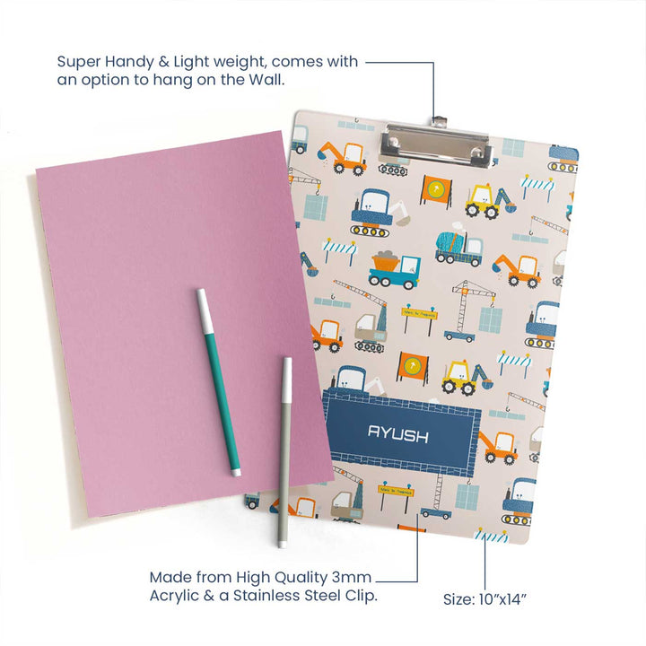 Personalized Construction Site Theme Acrylic Clipboard