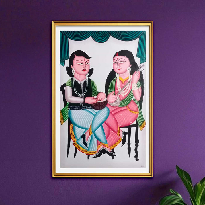 14 x 22 Inch | Rhythm of Companionship | Original Hand Painted Kalighat Painting | Natural Colors On Paper