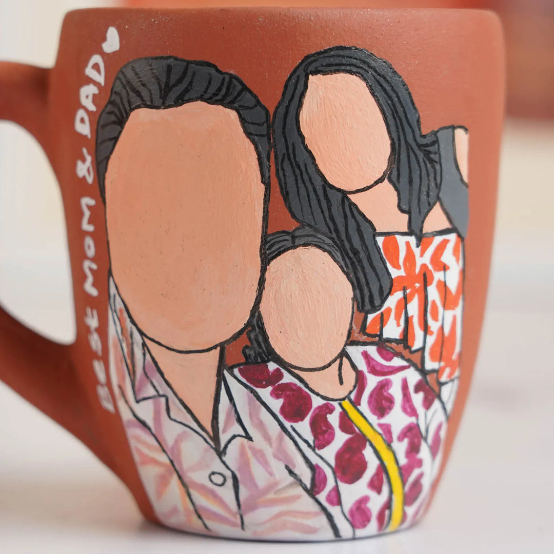 Photo Personalized Hand-Painted Mom And Dad Theme Terracotta Mug