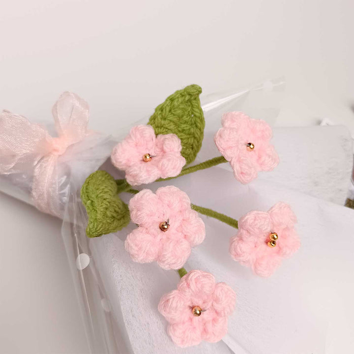 Handmade Crochet Light Pink Blossom Mini Flower Bouquet | Includes Photo & Greeting Card