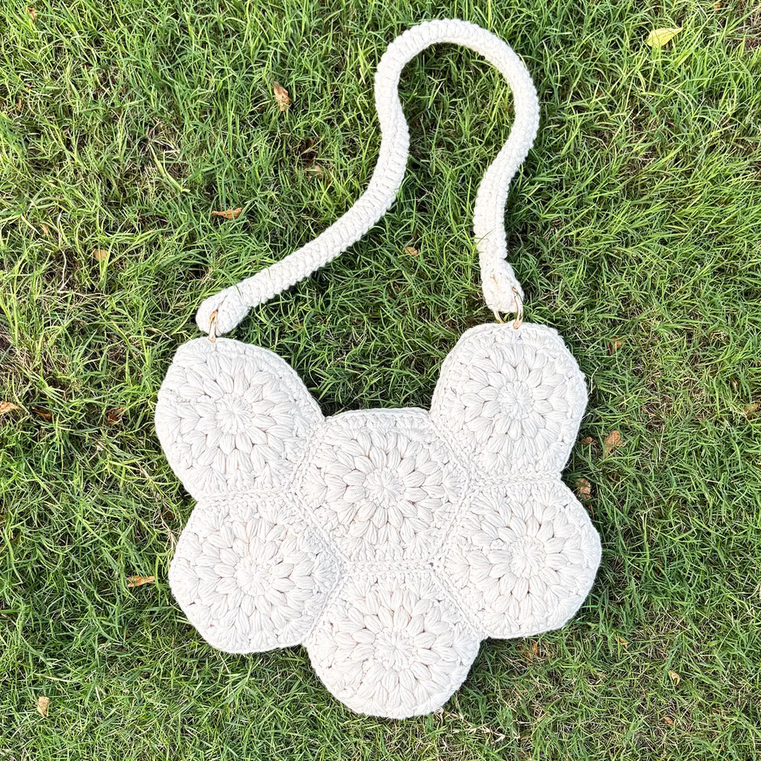 Handmade Crochet Pearl Shape Hexagon Cotton Tote Bag