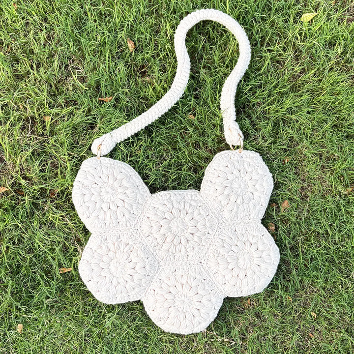 Handmade Crochet Pearl Shape Hexagon Cotton Tote Bag