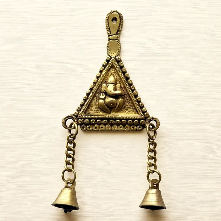 8 Inch | Antique Finish Metal Ganesha Hanging With Bells
