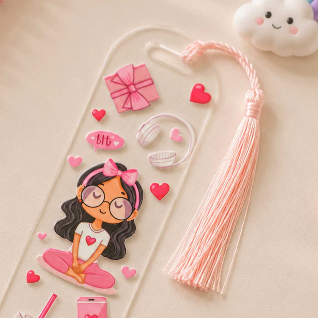 Girl Theme Handmade Acrylic Bookmark With Tassel For Book Lovers