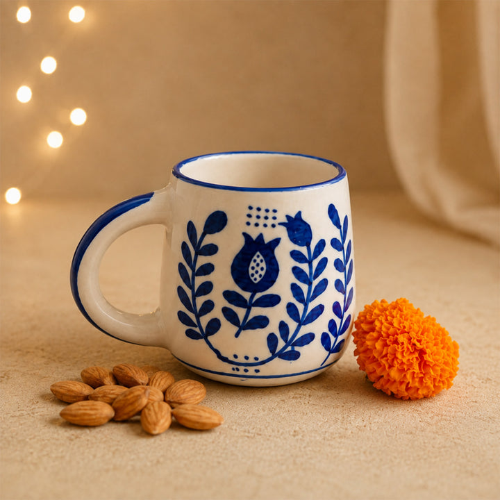 Ivory Shubh Labh White Basket Diwali Gift Hamper With Glass Candle And Blue Mug For Festive Gifting
