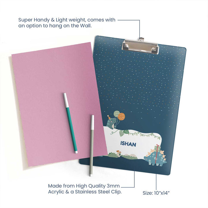 Personalized Dino Party Theme Acrylic Clipboard