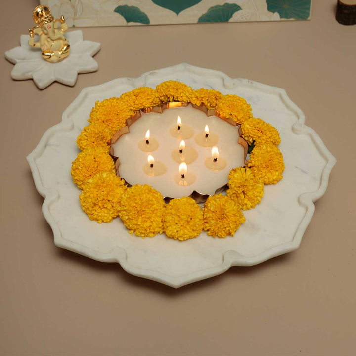 Handmade Urli Flower Design Wax Candle