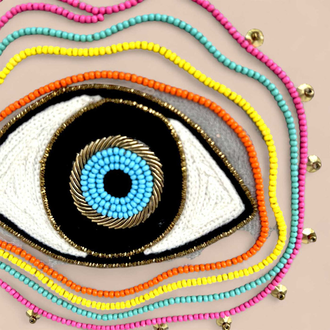 Handmade Embroidered Evil Eye Design Velvet Sling Bag