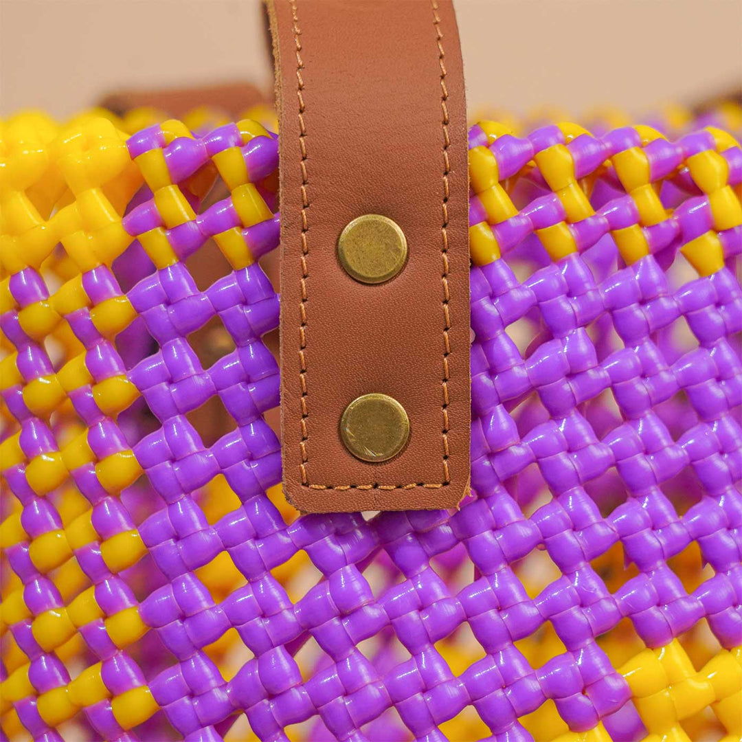 Purple & Yellow Personalized Monogram Handmade Wire Koodai Tote Bag