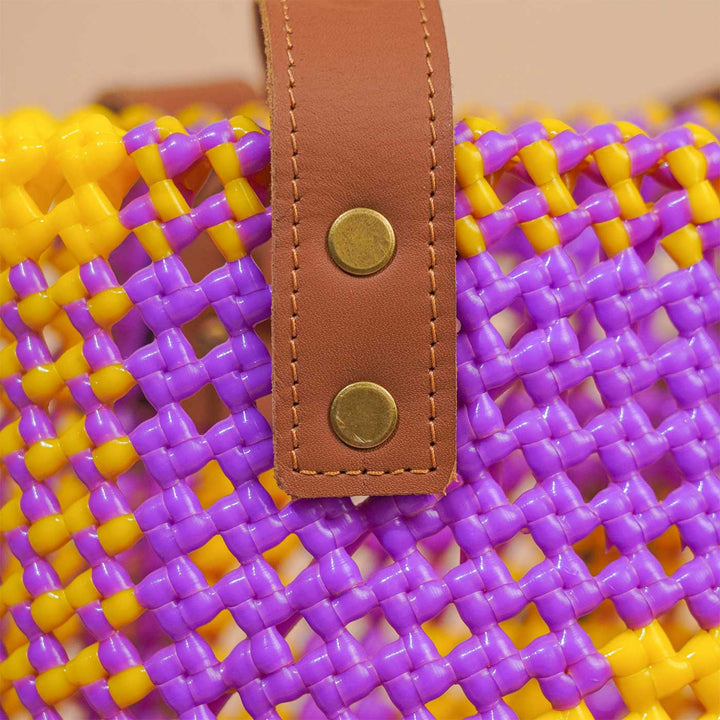 Purple & Yellow Personalized Monogram Handmade Wire Koodai Tote Bag