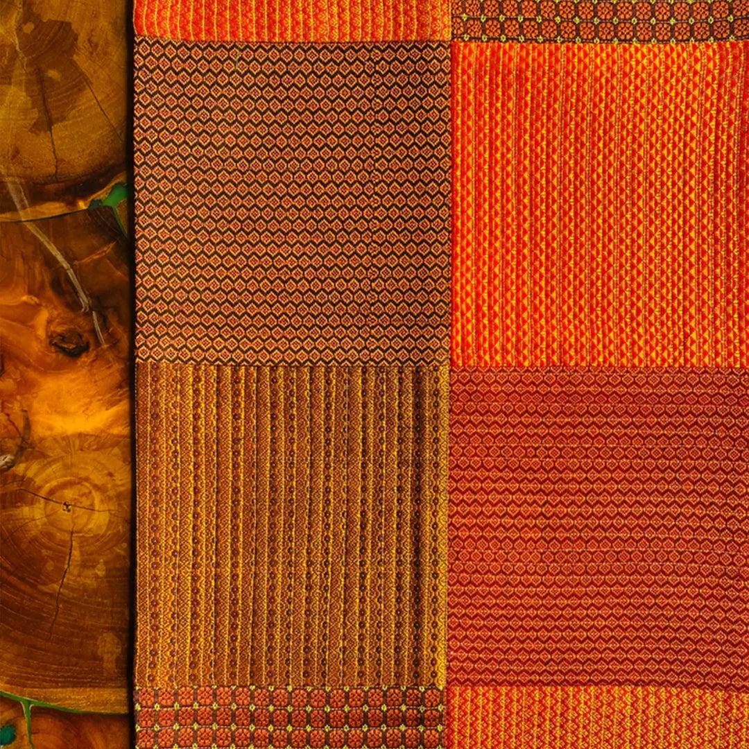 Handmade Orange Geometry Design Khunn Fabric Cotton Table Runner | 12 x 60 Inch