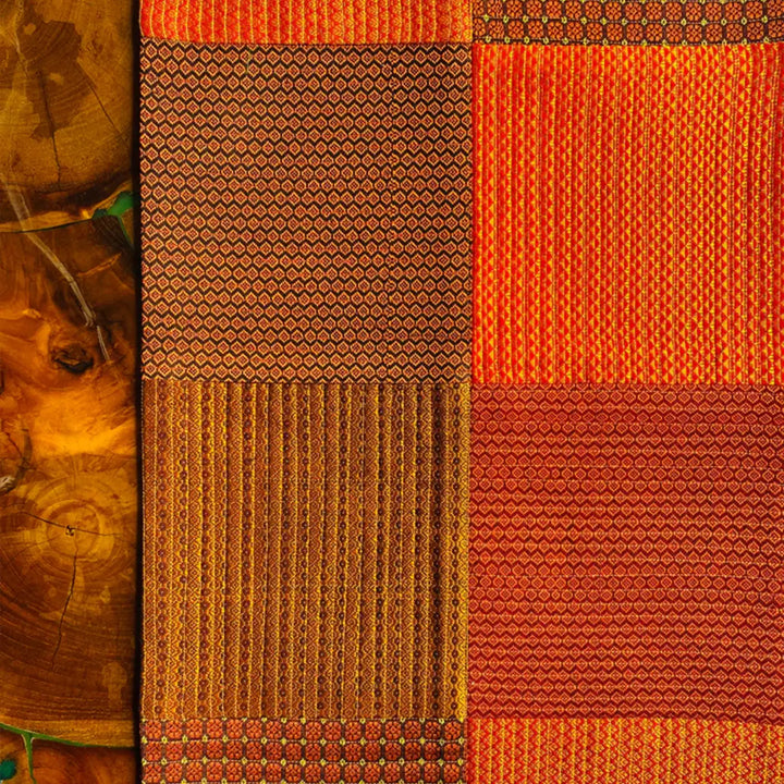 Handmade Orange Geometry Design Khunn Fabric Cotton Table Runner | 12 x 60 Inch