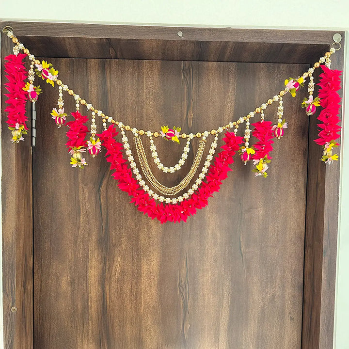 Handmade Beaded Rani Pink Gajra With Moti Toran