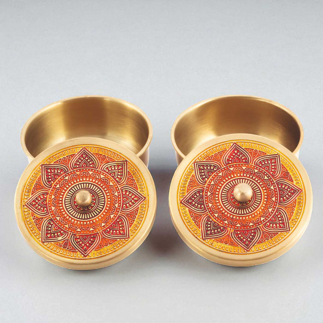 Hand-Painted Puri Brass Gift Hamper | Includes 2 Containers And 1 Gift Box